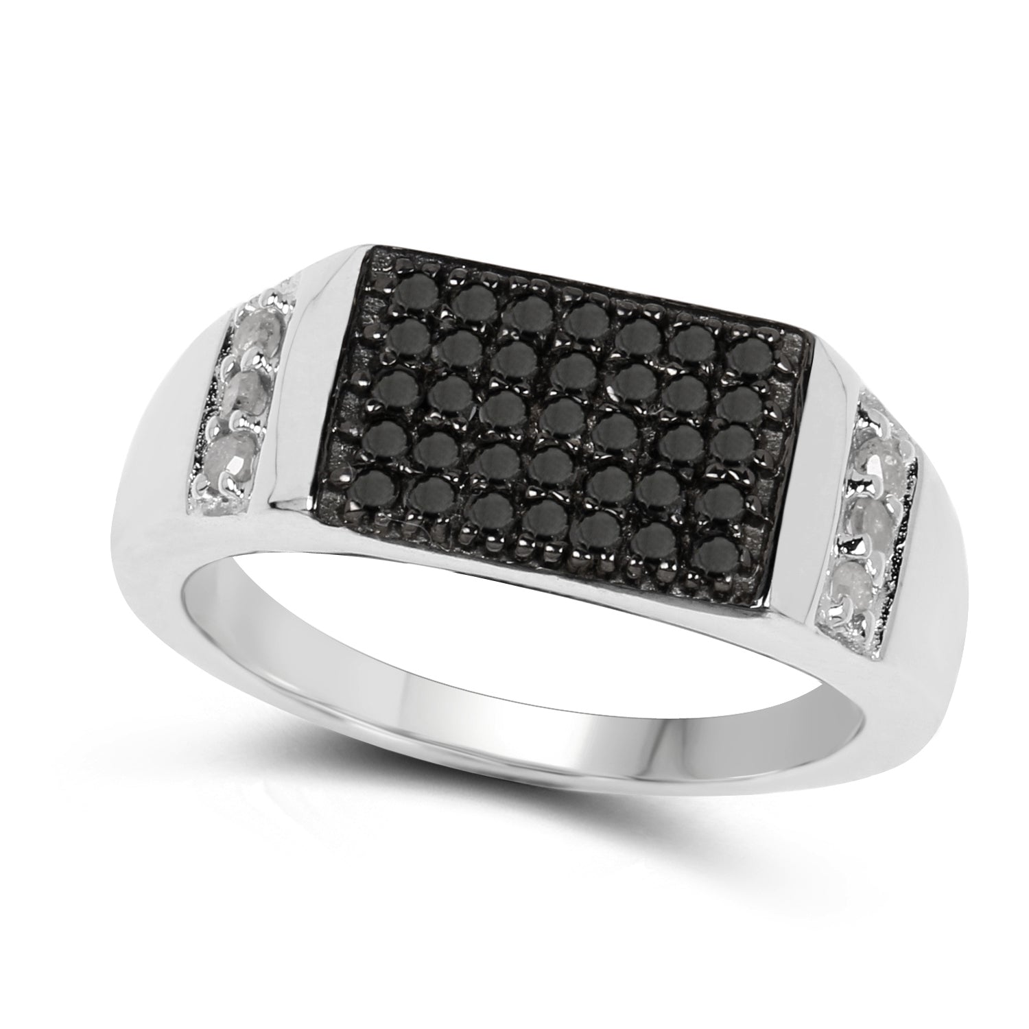 0.55 Carat Genuine Black Diamond and White Diamond .925 Sterling Silver Ring by Bids.com