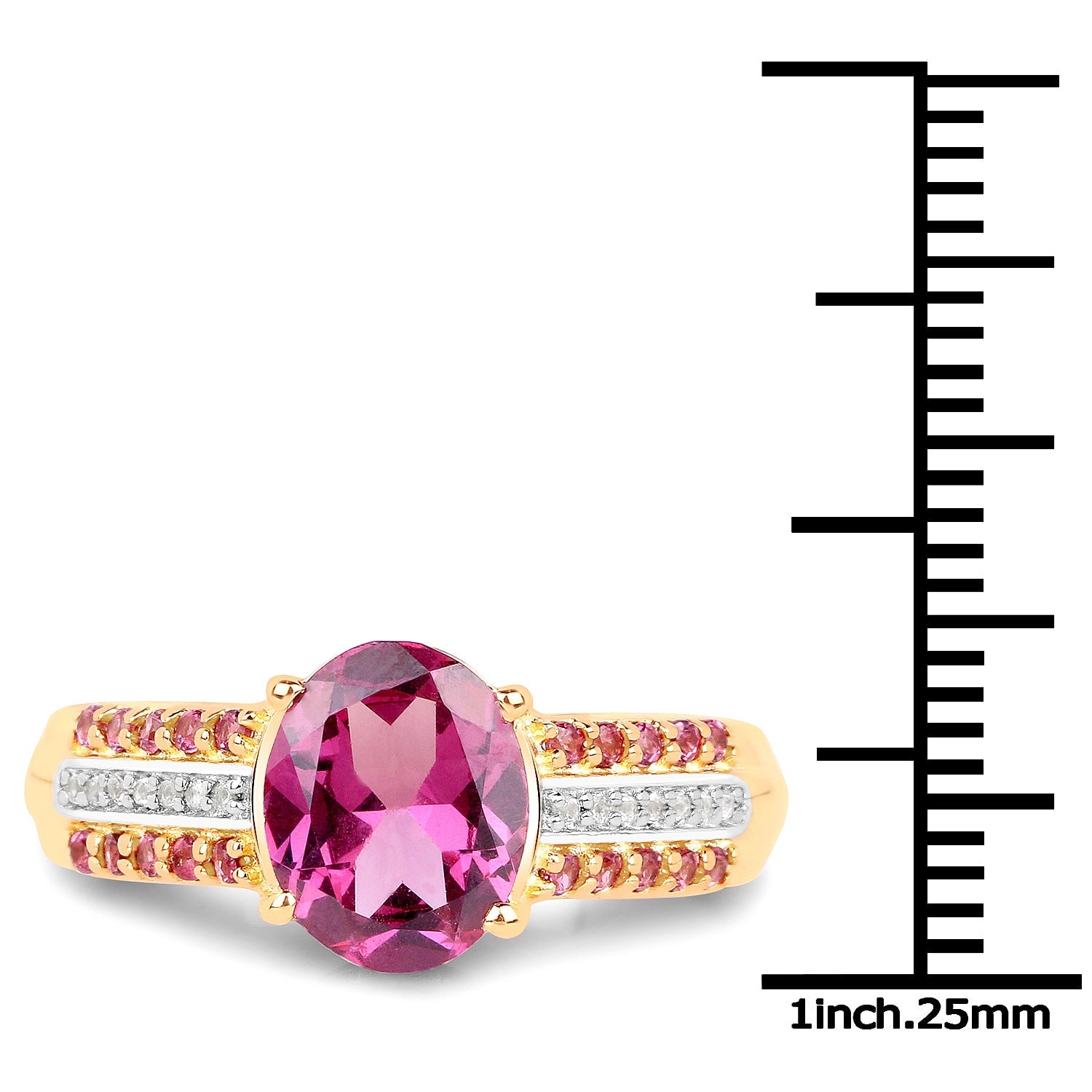 14K Yellow Gold Plated 3.32 Carat Genuine Rhodolite and White Topaz .925 Sterling Silver Ring by Bids.com
