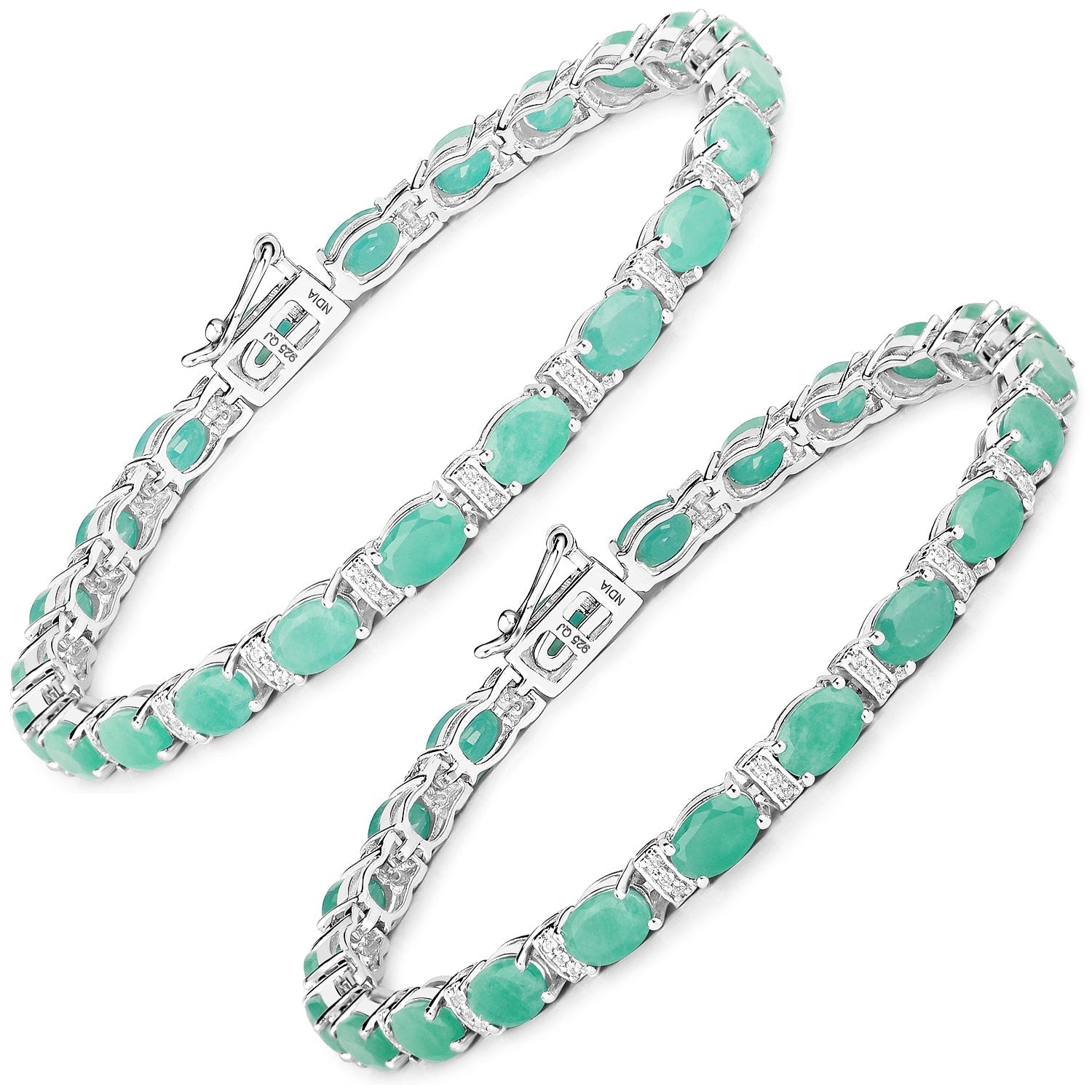 10.47 Carat Genuine Emerald and White Topaz .925 Sterling Silver Bracelet  DestGlow