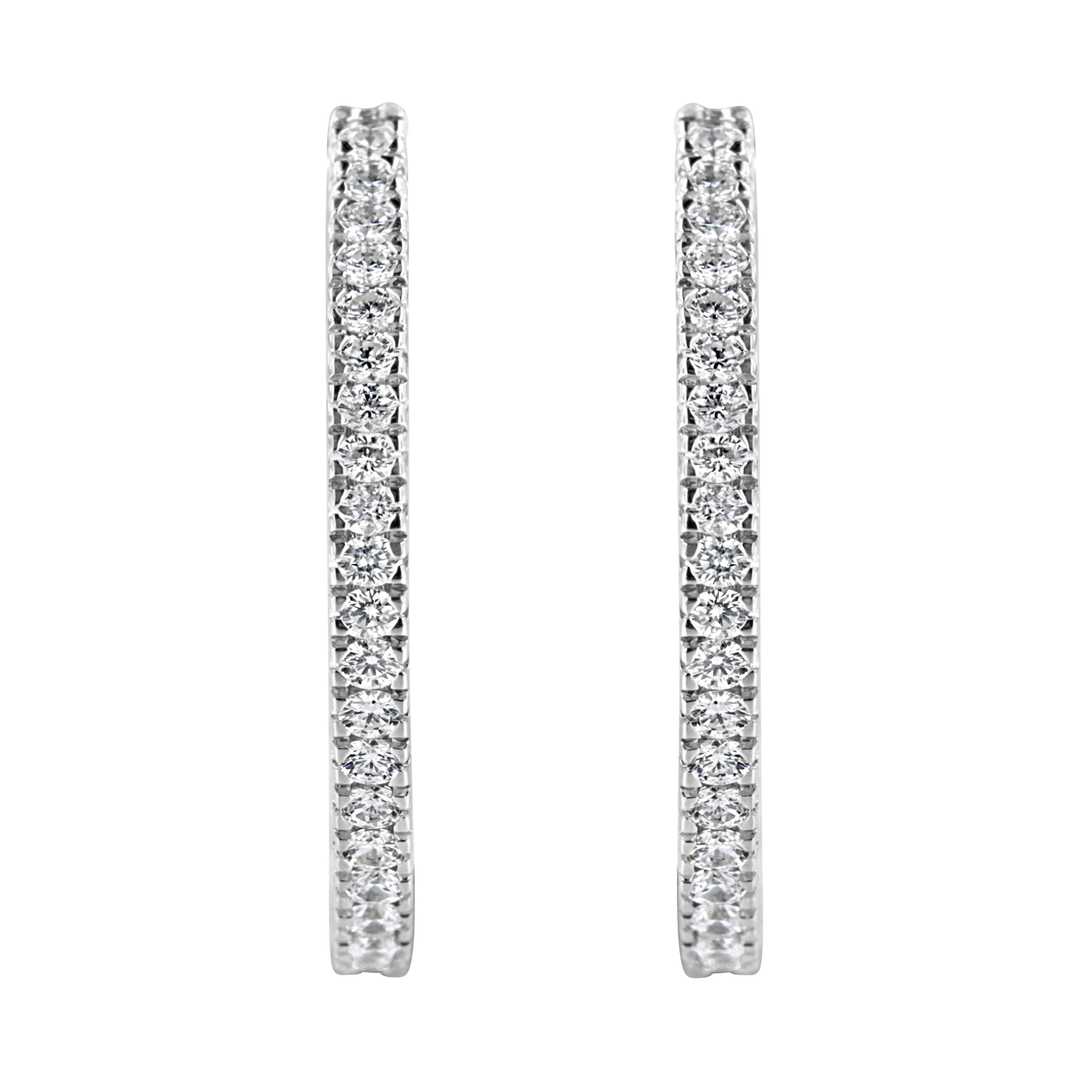 10KT White Gold 1 cttw Diamond Hoop Earrings (I-J Clarity, I2-I3 Color) by Bids.com