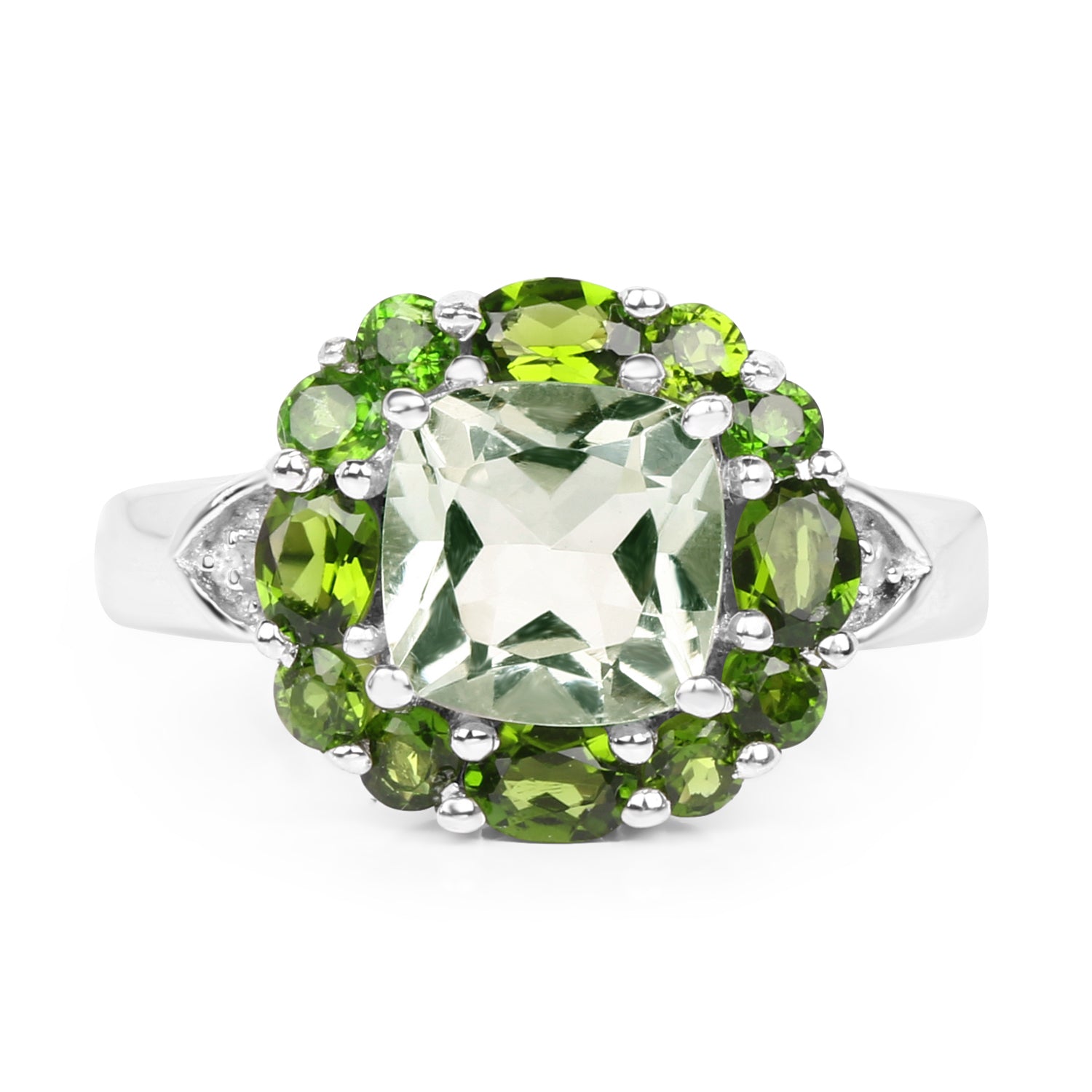3.49 Carat Genuine Green Amethyst, Chrome Diopside &amp; White Topaz .925 Sterling Silver Ring by Bids.com