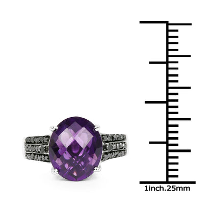 3.96 Carat Genuine Amethyst &amp; Black Diamond .925 Sterling Silver Ring by Bids.com