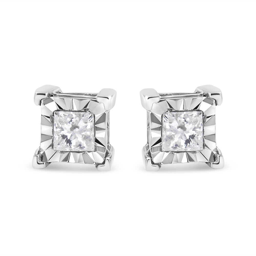 .925 Sterling Silver 1/2 Cttw Miracle Set Princess-cut Diamond Solitaire Stud Earrings (H-I Color, SI2-I1 Clarity) by Bids.com