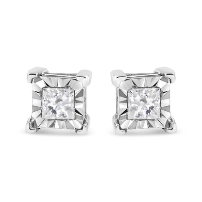 .925 Sterling Silver 1/2 Cttw Miracle Set Princess-cut Diamond Solitaire Stud Earrings (H-I Color, SI2-I1 Clarity) by Bids.com