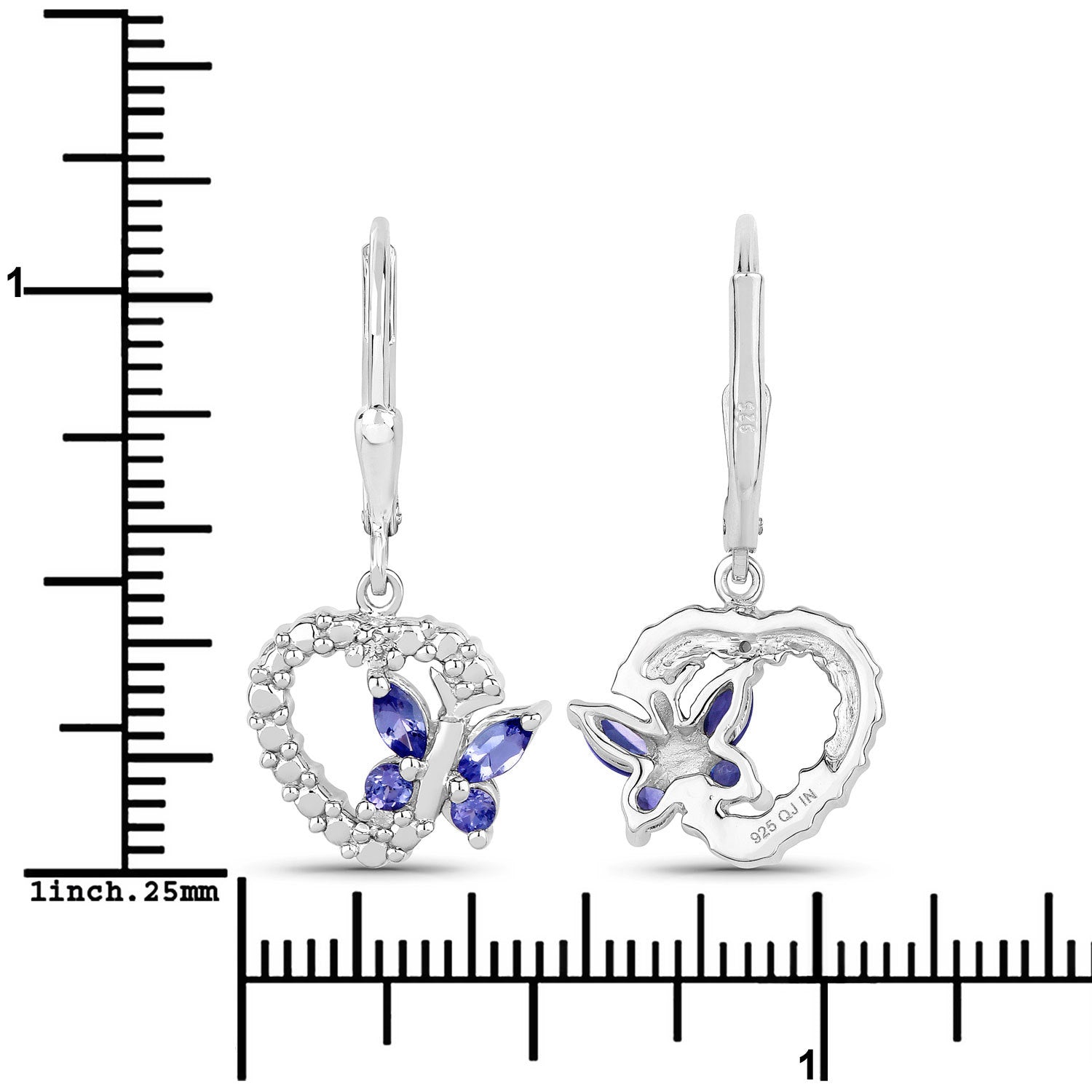 0.50 Carat Genuine Tanzanite and Created White Sapphire .925 Sterling Silver Earrings  DestGlow