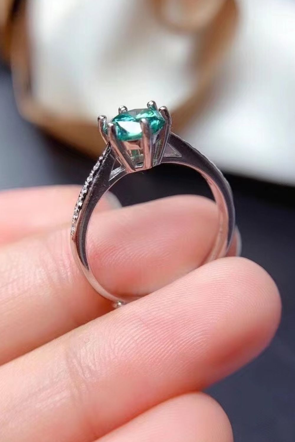 All For You 2 Carat Green Brilliant Round Cut Sparkala™ Platinum Over Pure Sterling Silver Ring by Sparkala