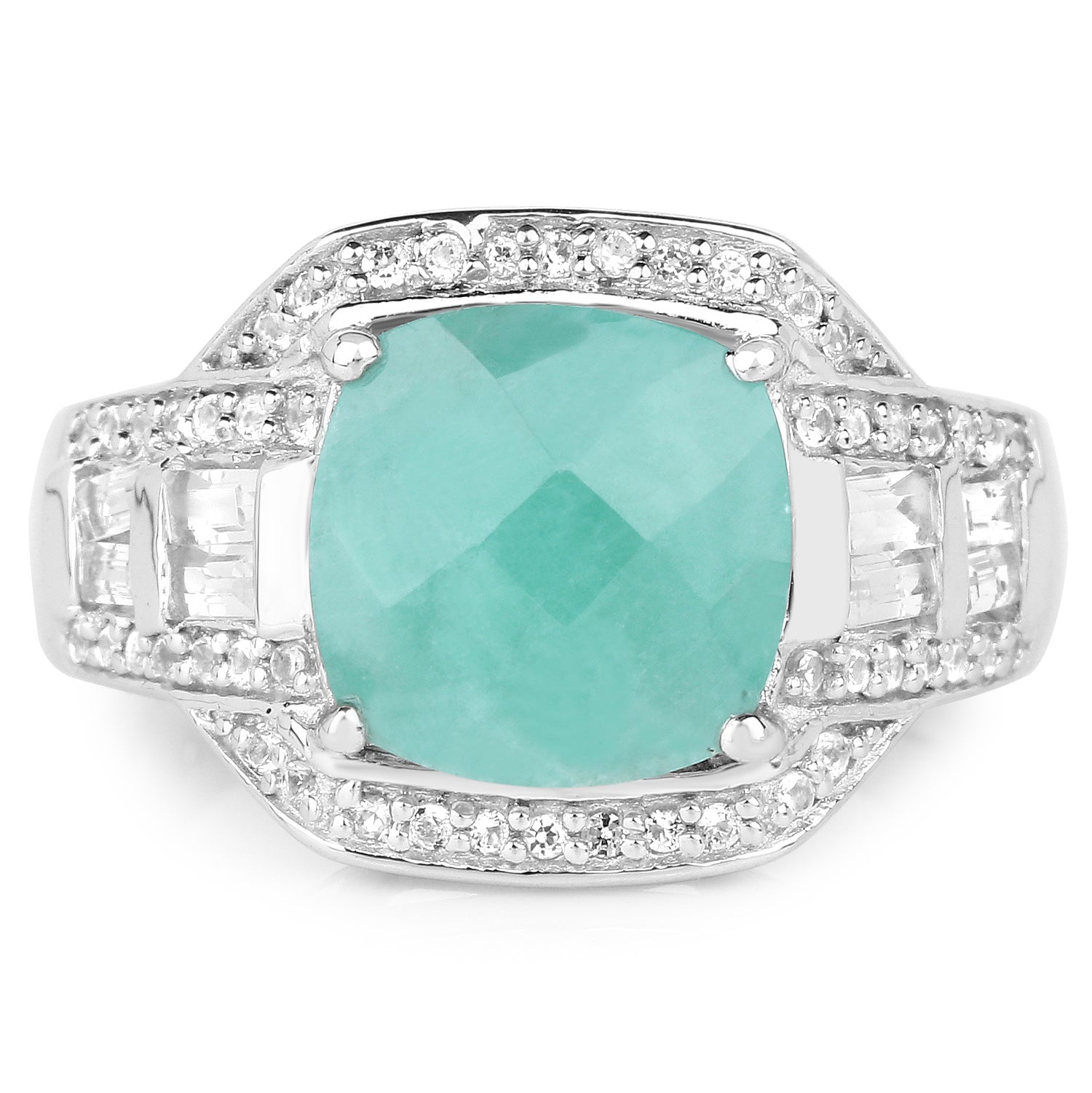 4.09 Carat Genuine Emerald and White Topaz .925 Sterling Silver Ring by Bids.com