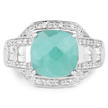 4.09 Carat Genuine Emerald and White Topaz .925 Sterling Silver Ring by Bids.com