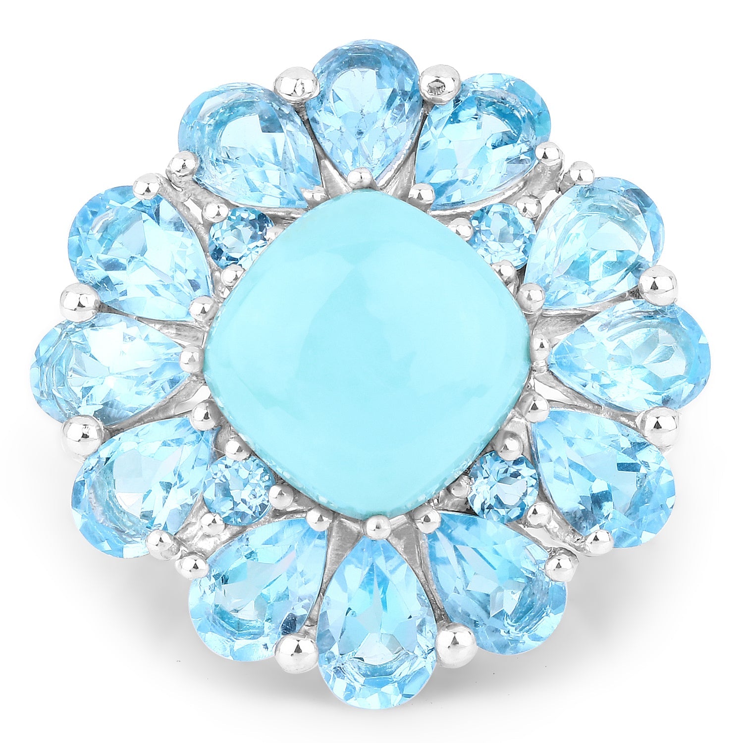 9.50 Carat Genuine Turquoise and Swiss Blue Topaz .925 Sterling Silver Ring by Bids.com