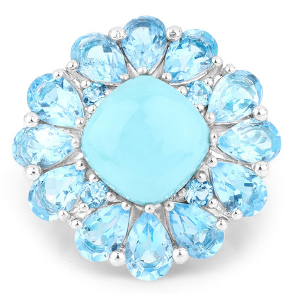 9.50 Carat Genuine Turquoise and Swiss Blue Topaz .925 Sterling Silver Ring by Bids.com