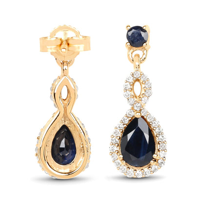 1.19 Carat Genuine Blue Sapphire and White Diamond 14K Yellow Gold Earrings by Bids.com