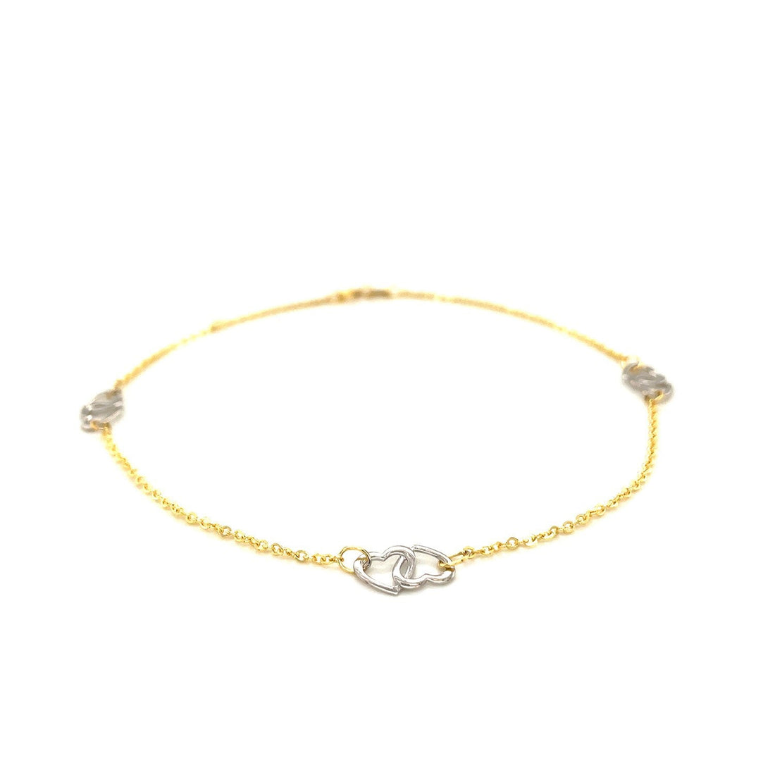 14k Two Tone Gold Entwined Heart Stationed Anklet by Bids.com
