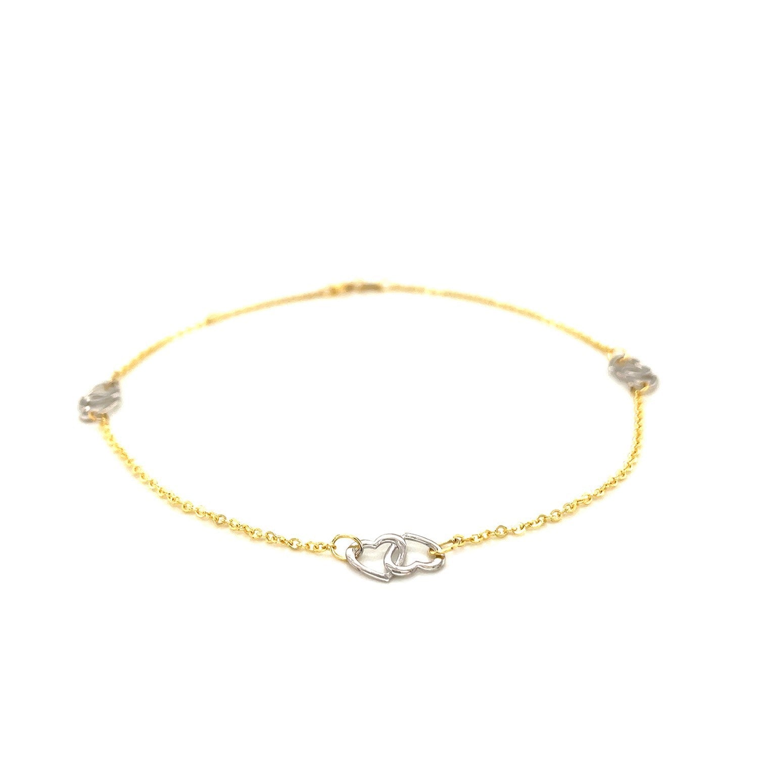 14k Two Tone Gold Entwined Heart Stationed Anklet by Bids.com