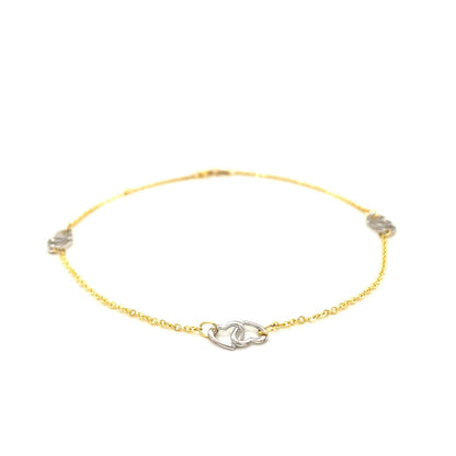 14k Two Tone Gold Entwined Heart Stationed Anklet by Bids.com