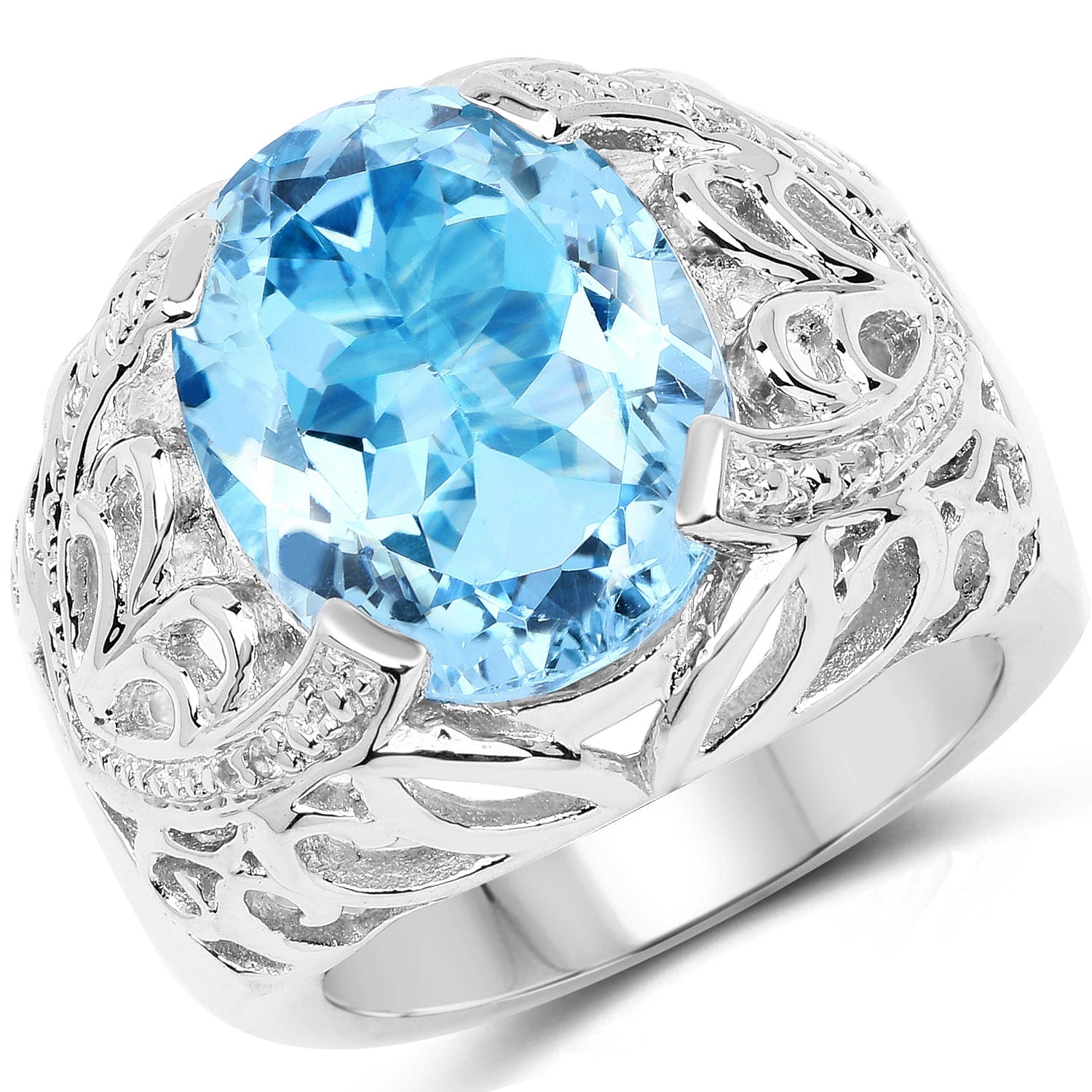11.29 Carat Genuine Blue Topaz and White Topaz .925 Sterling Silver Ring by Bids.com