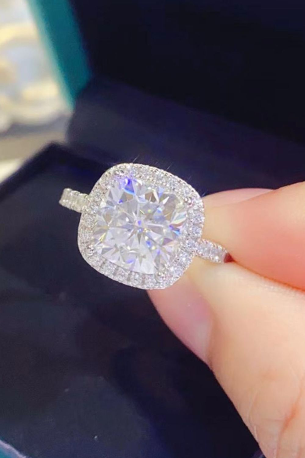 3 Carat Cushion-Cut Sparkala™ Platinum Over Pure Sterling Silver Square Ring by Sparkala