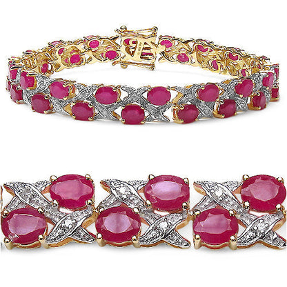 16.51 Carat Glass Filled Ruby and White Diamond .925 Sterling Silver Bracelet  DestGlow
