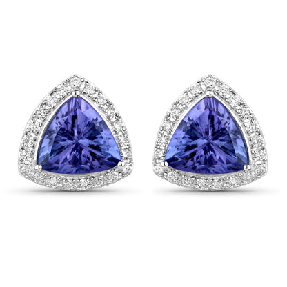 3.82 Carat Genuine Tanzanite and White Diamond 14K White Gold Earrings by Bids.com