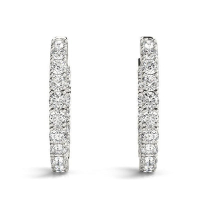 14k White Gold Two Sided Prong Set Diamond Hoop Earrings (3 1/2 cttw) by Bids.com