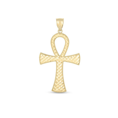 14k Yellow Gold High Polish Textured Ankh Pendant by Bids.com