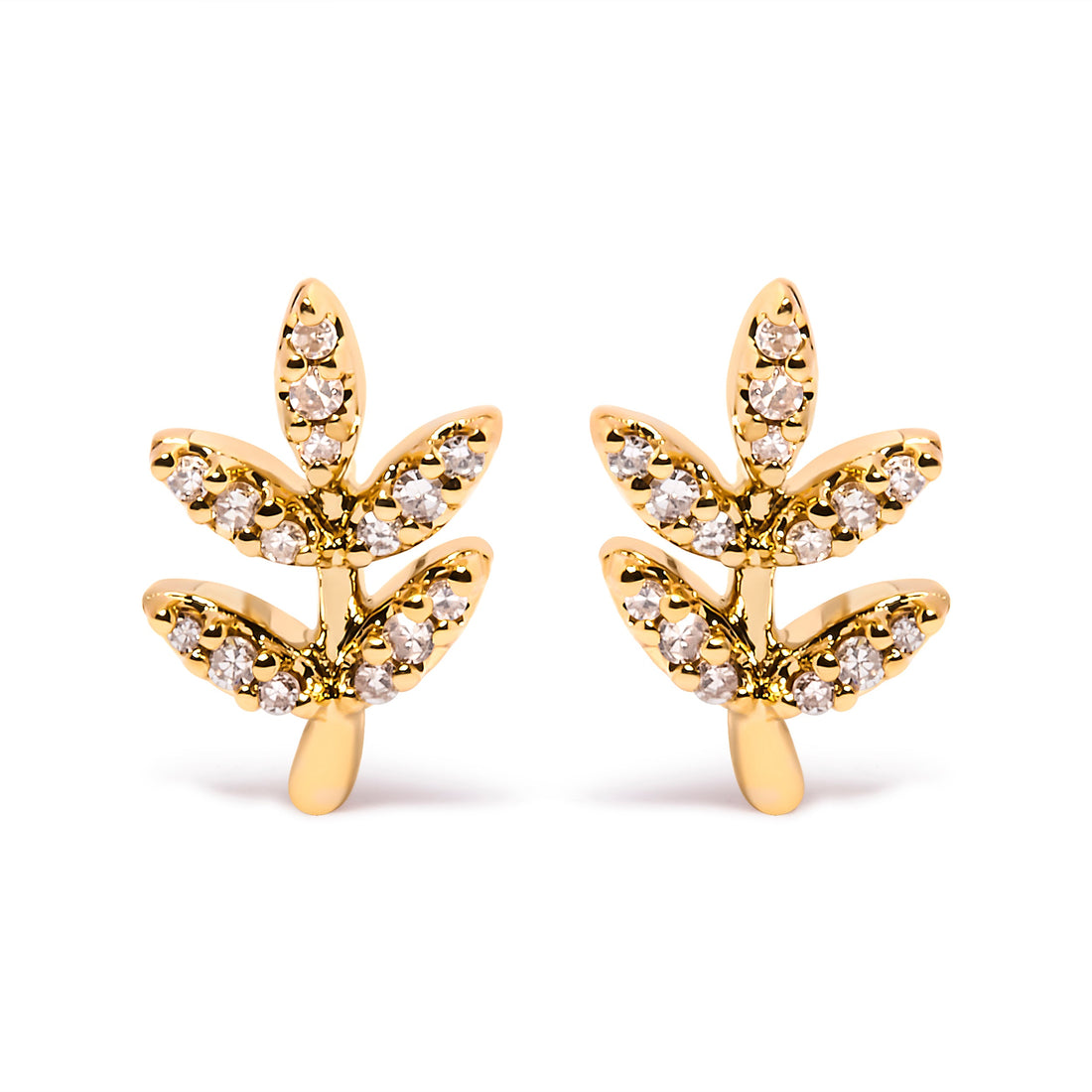 10K Yellow Gold 1/10 Cttw Diamond Accented Leaf and Branch Stud Earrings (H-I Color, I1-I2 Clarity) by Bids.com