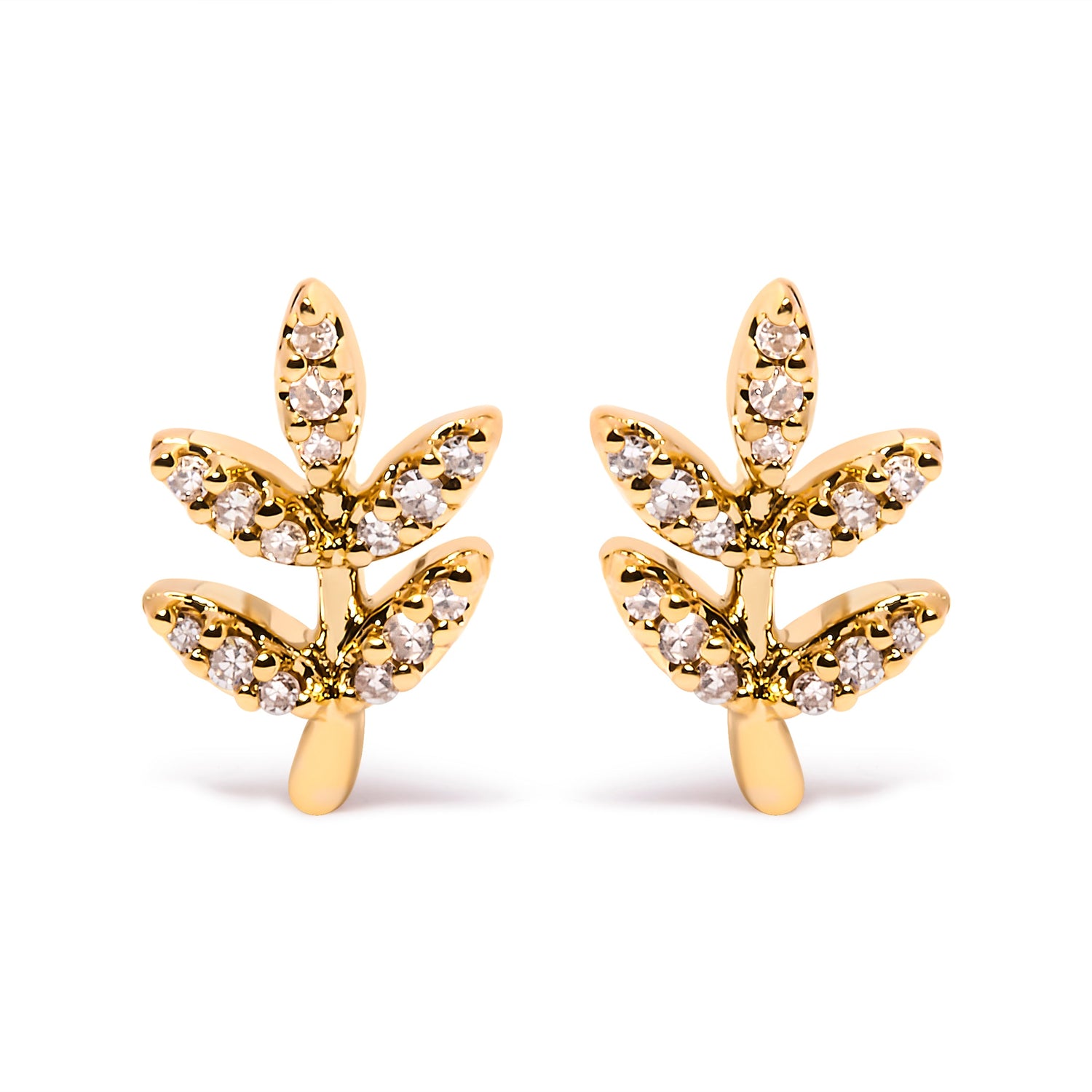 10K Yellow Gold 1/10 Cttw Diamond Accented Leaf and Branch Stud Earrings (H-I Color, I1-I2 Clarity) by Bids.com