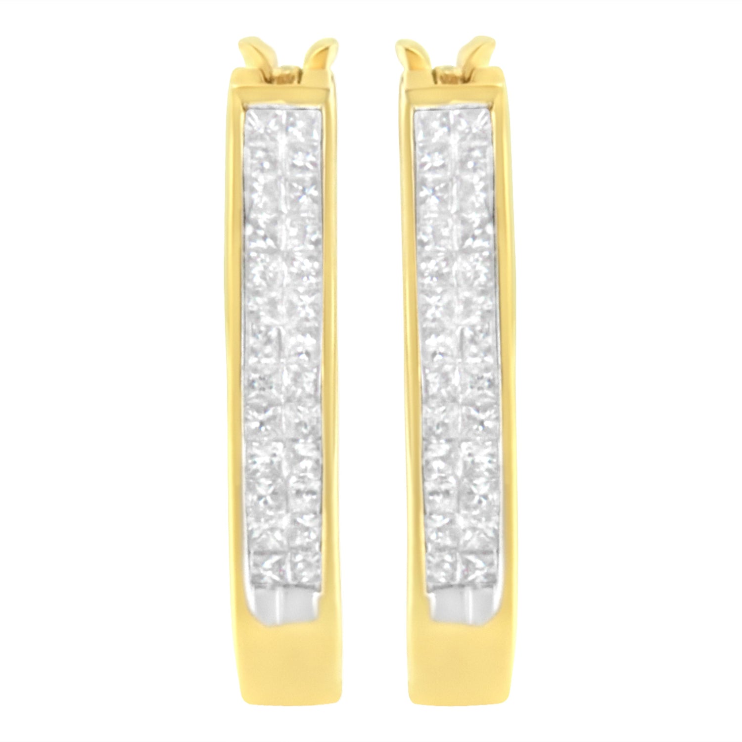 10K Yellow Gold 1/2 Cttw Invisible Set Princess-cut Diamond Hoop Earrings (H-I Color, SI2-I1 Clarity) by Bids.com
