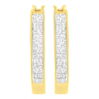 10K Yellow Gold 1/2 Cttw Invisible Set Princess-cut Diamond Hoop Earrings (H-I Color, SI2-I1 Clarity) by Bids.com