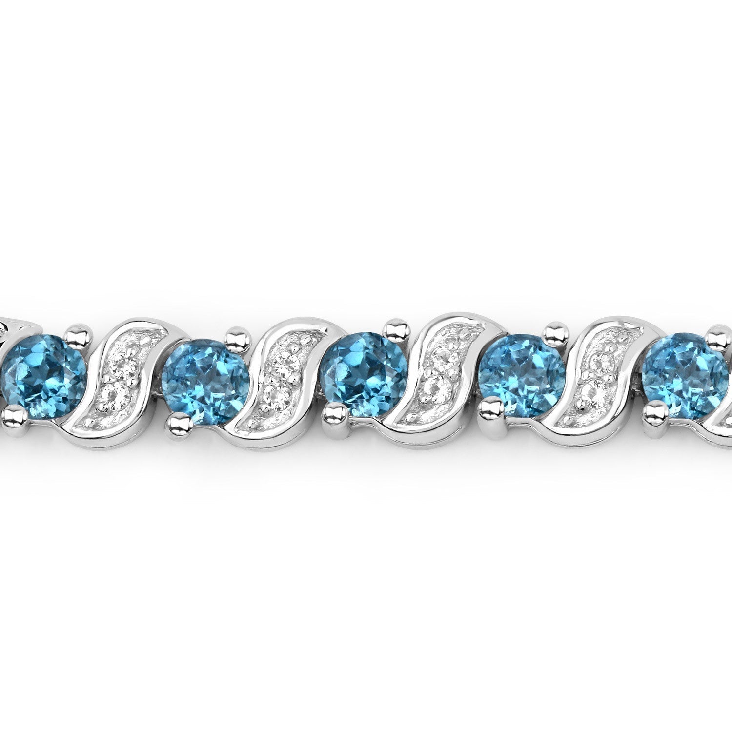 1.34 Carat Genuine London Blue Topaz and White Topaz .925 Sterling Silver Bracelet  DestGlow