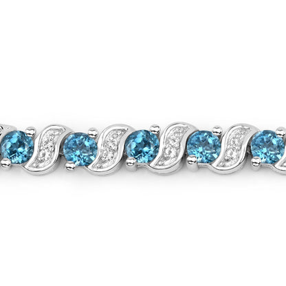 1.34 Carat Genuine London Blue Topaz and White Topaz .925 Sterling Silver Bracelet  DestGlow