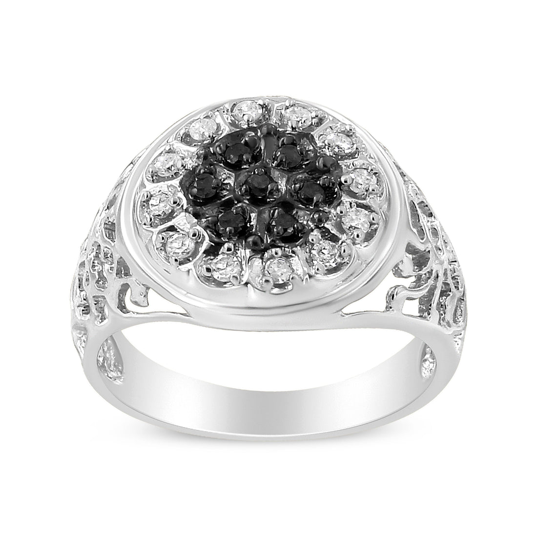 .925 Sterling Silver 1/4 Cttw White and Black Treated Diamond Halo Cluster Ring for Men (I-J Color, I3 Clarity) - Size 10 by Bids.com