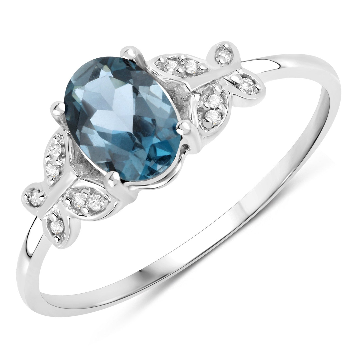 0.93 Carat Genuine London Blue Topaz and White Diamond 14K White Gold Ring by Bids.com