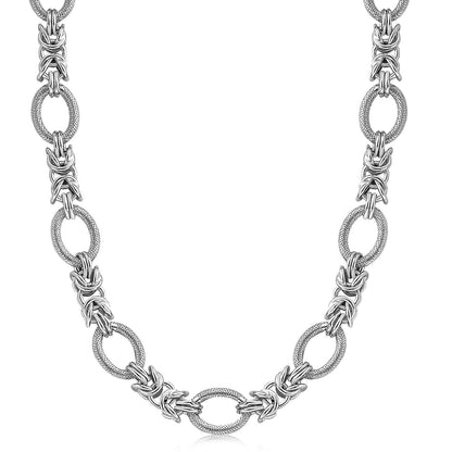 Sterling Silver Rhodium Plated Knot Style and Textured Oval Chain Necklace by Bids.com