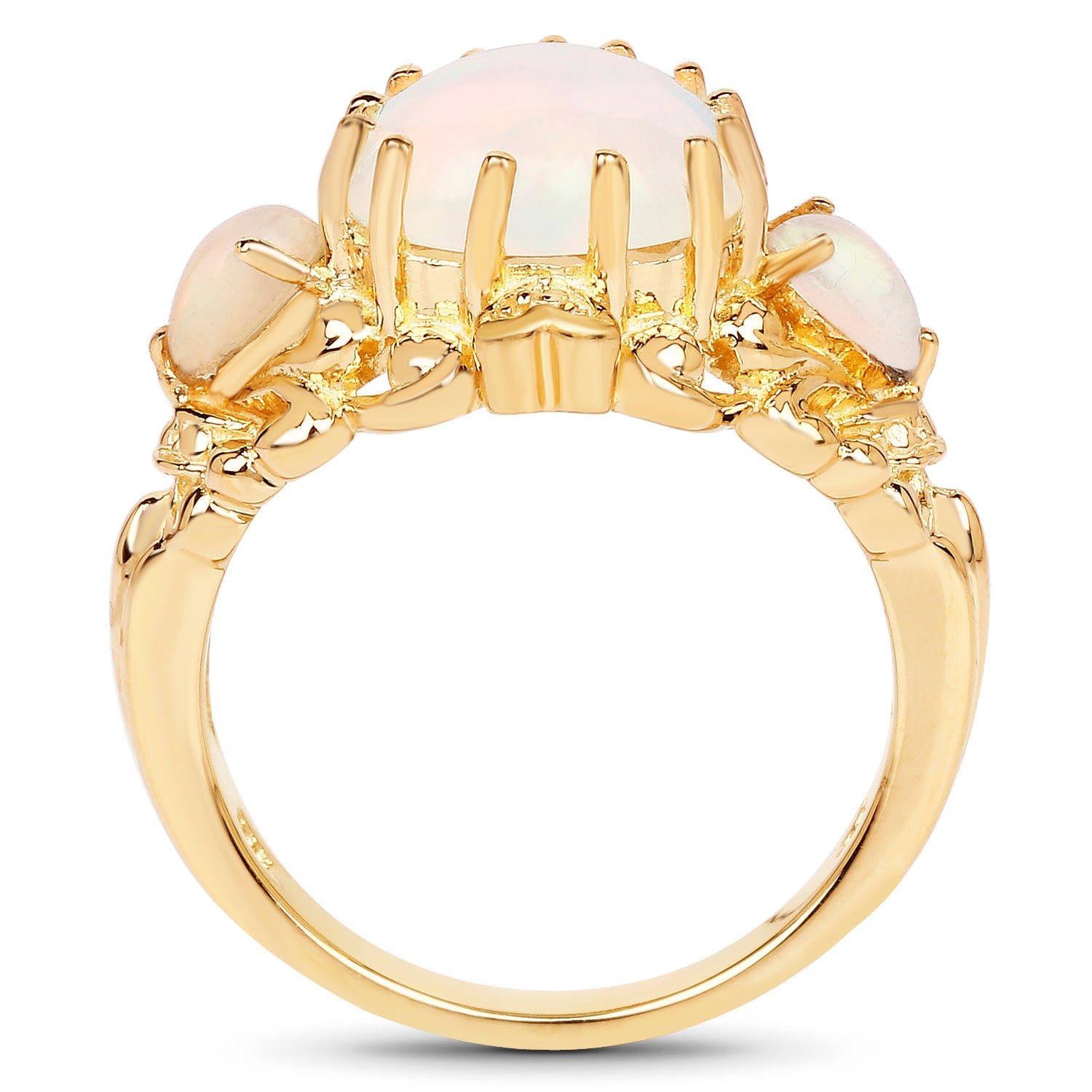 14K Yellow Gold Plated 3.26 Carat Genuine Ethiopian Opal .925 Sterling Silver Ring by Bids.com
