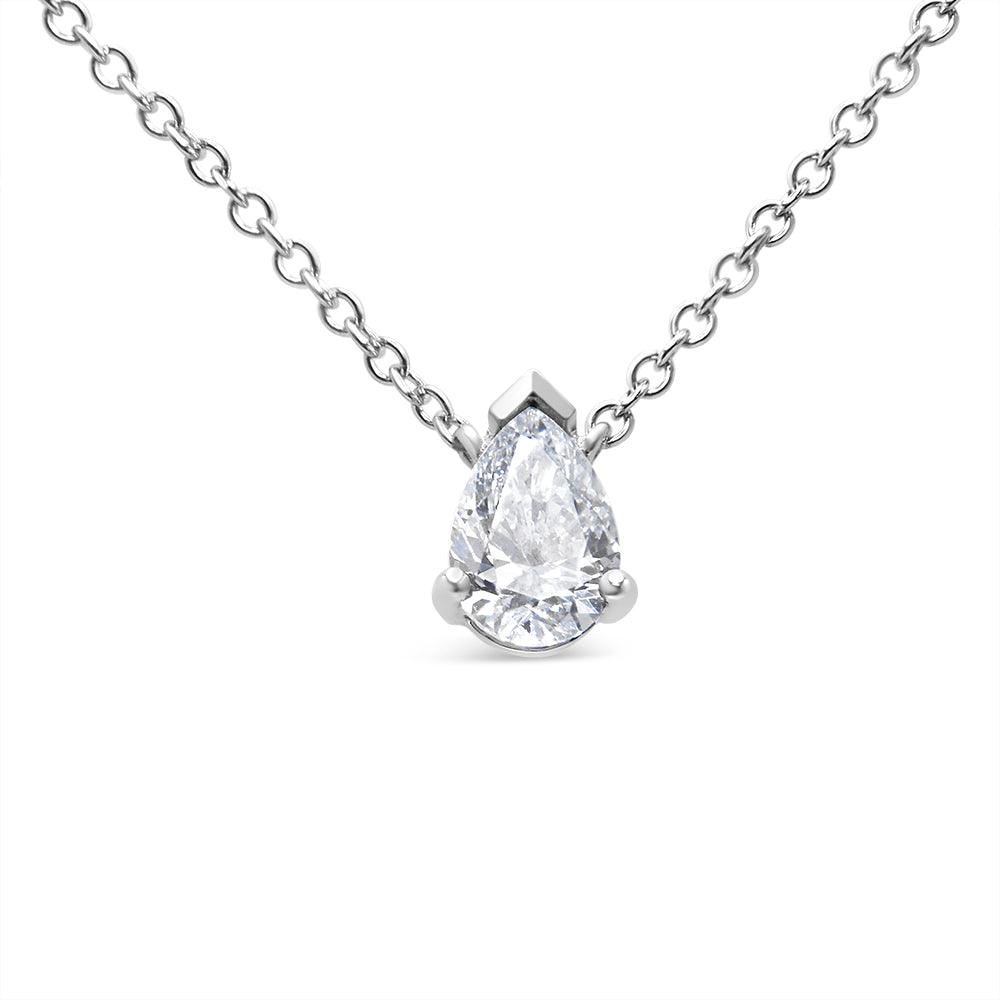 AGS Certified 14K White Gold 1/2 Cttw Diamond Pear 18" Pendant Necklace (H-I Color, VS2-SI1 Clarity) by Bids.com