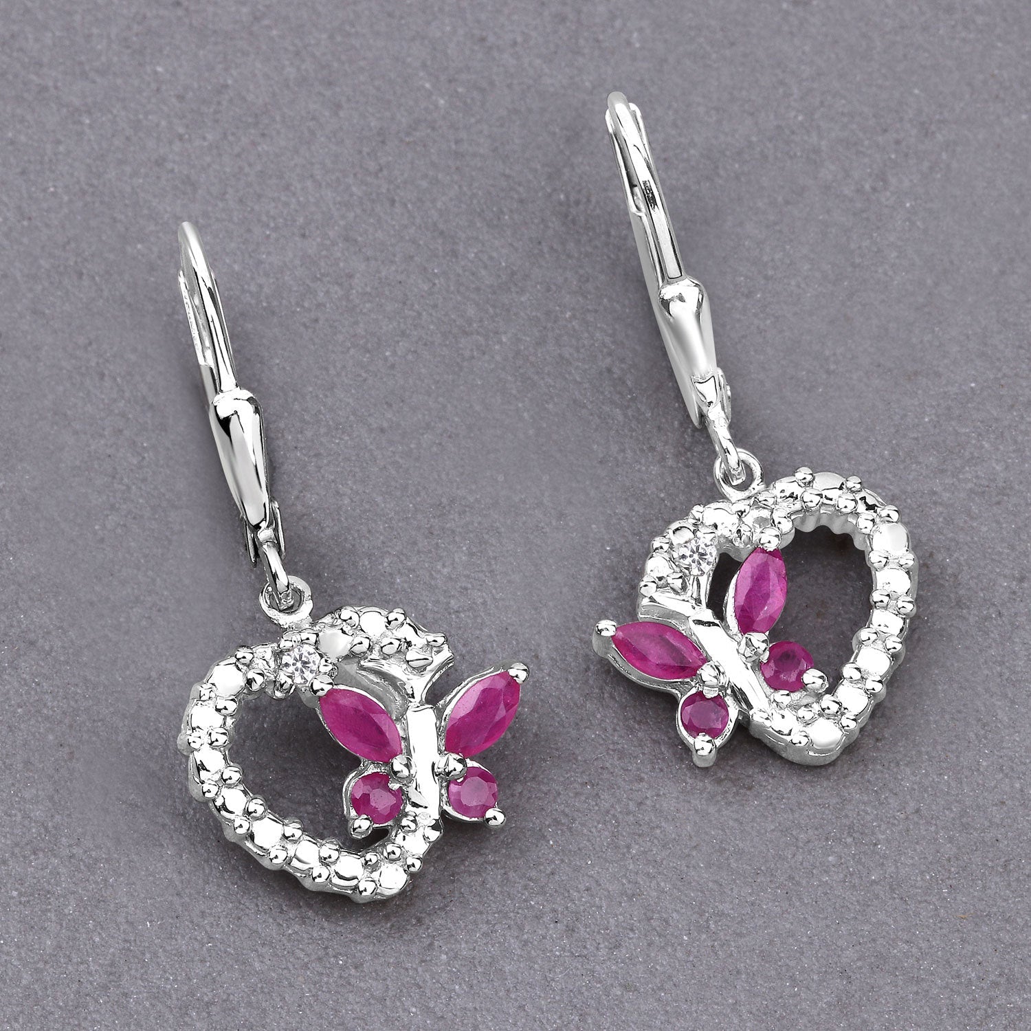 0.59 Carat Genuine Ruby and Created White Sapphire .925 Sterling Silver Earrings  DestGlow