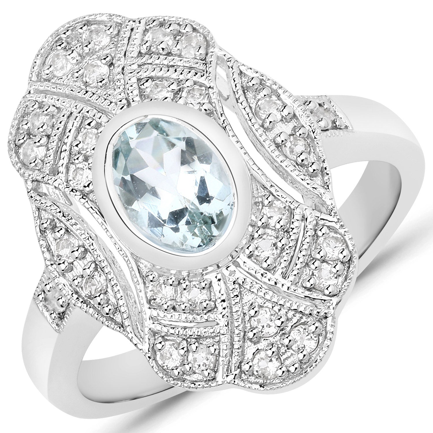 1.02 Carat Genuine Aquamarine and White Topaz .925 Sterling Silver Ring by Bids.com