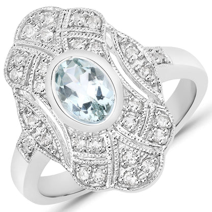1.02 Carat Genuine Aquamarine and White Topaz .925 Sterling Silver Ring by Bids.com