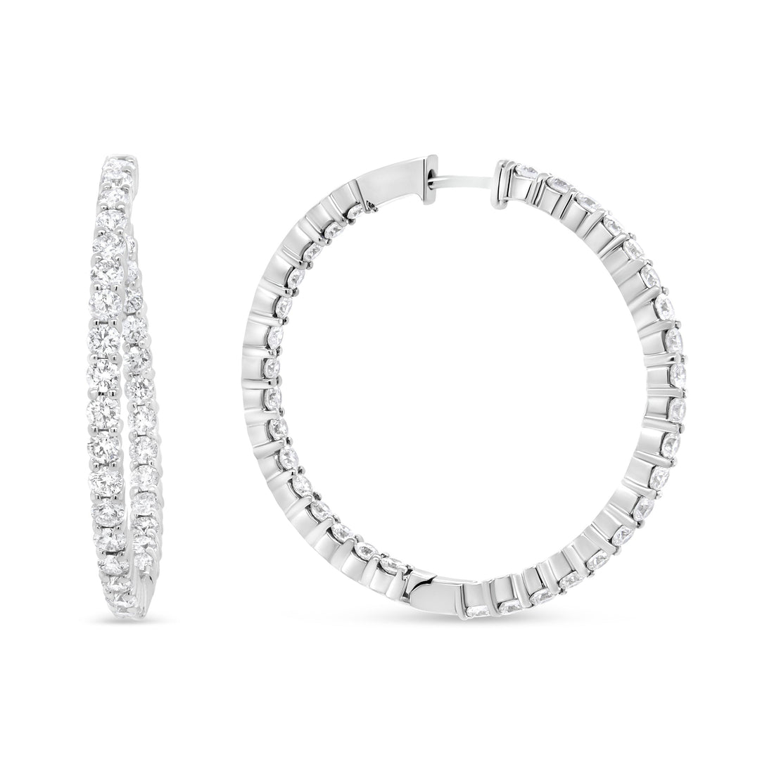 18K White Gold 3 5/8 Cttw Round Diamond Curved Inside-Outside Hoop Earrings (F-G Color, VS1-VS2 Clarity) by Bids.com