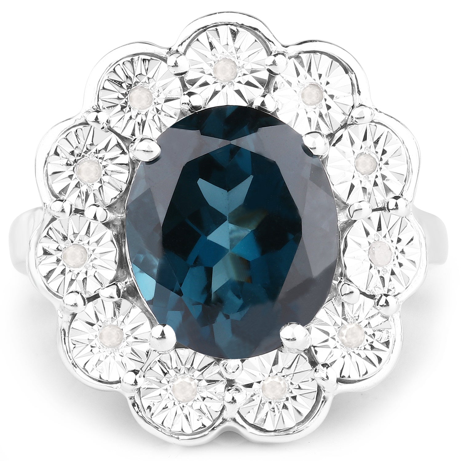 5.11 Carat Genuine London Blue Topaz and White Diamond .925 Sterling Silver Ring by Bids.com