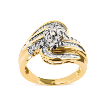 10K Yellow Gold 1/2 Cttw Diamond Pear Cluster and Swirl Ring (H-I Color, I1-I2 Clarity) - Ring Size 7 by Bids.com