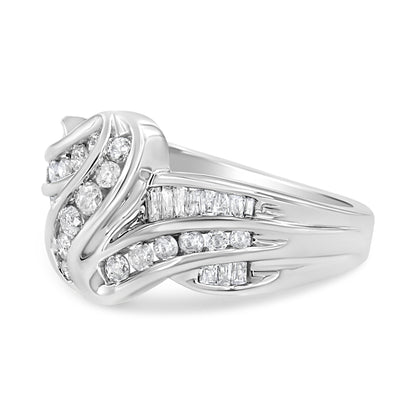 10K White Gold Ring 3/4 Cttw Round and Baguette-Cut Diamond Bypass Ring (H-I Color, I2-I3 Clarity) - Size 6 by Bids.com