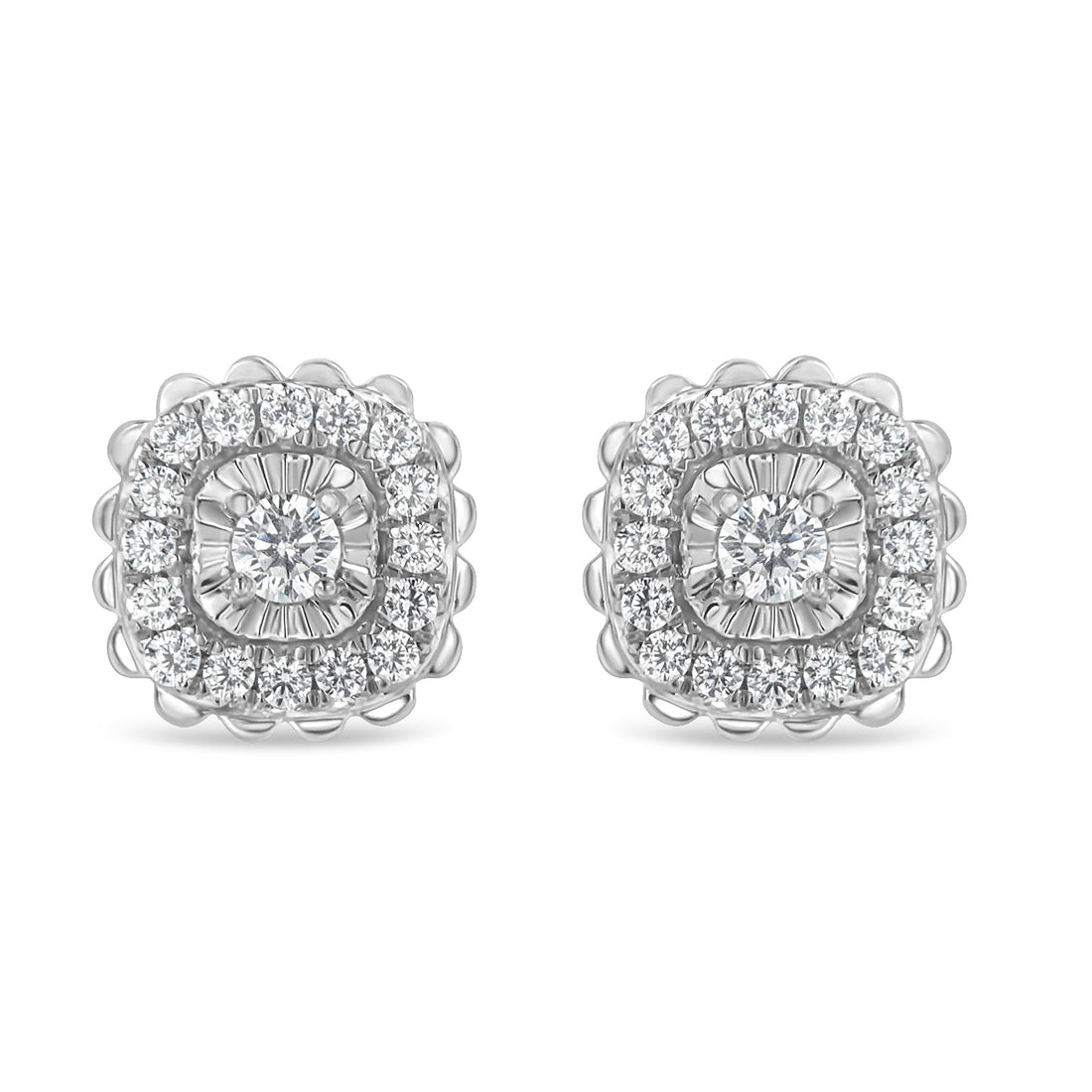 .925 Sterling Silver 1/2 Cttw Round-Cut Diamond Halo Cluster Stud Earring (I-J Color, I2-I3 Clarity) by Bids.com