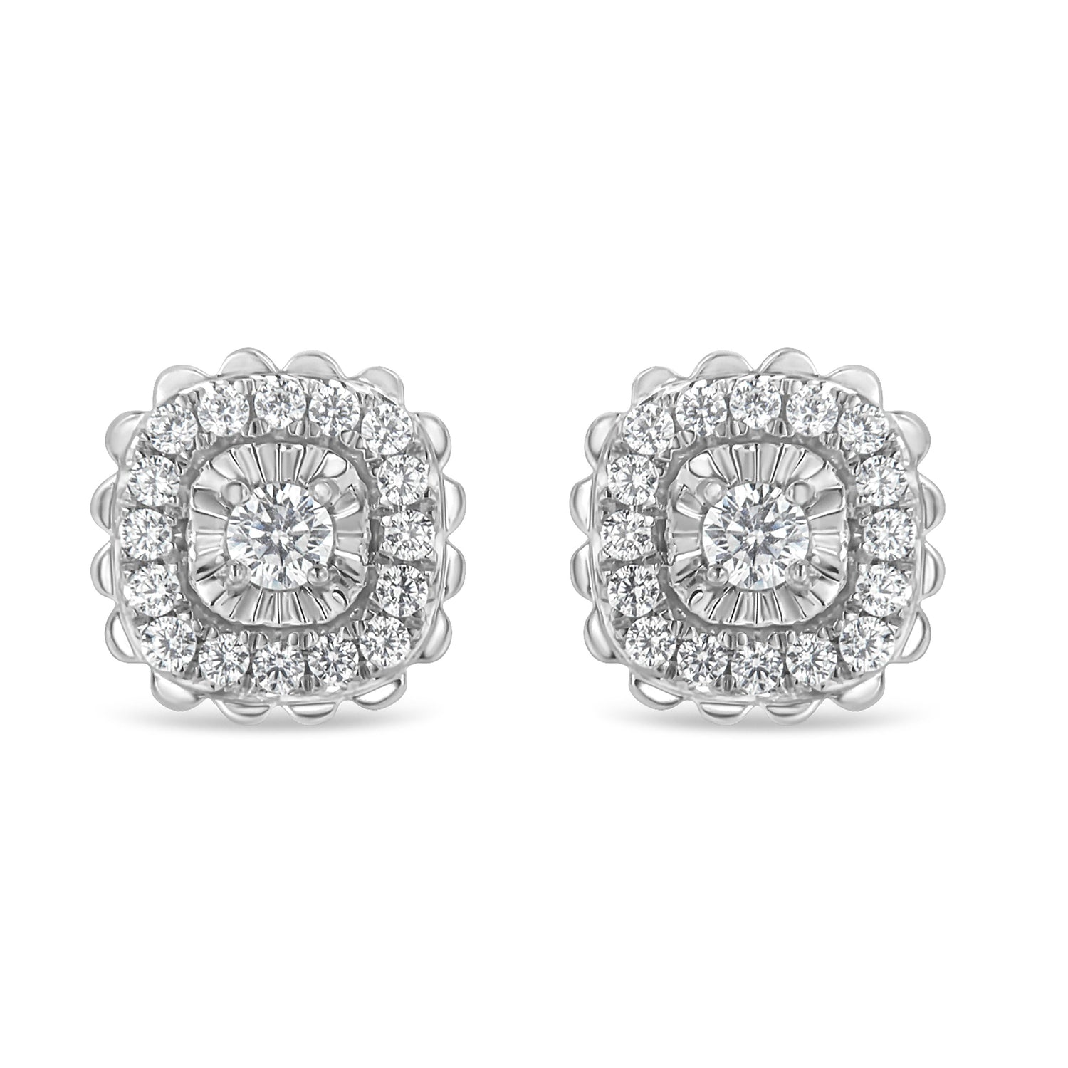 .925 Sterling Silver 1/2 Cttw Round-Cut Diamond Halo Cluster Stud Earring (I-J Color, I2-I3 Clarity) by Bids.com