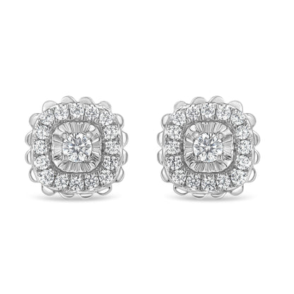 .925 Sterling Silver 1/2 Cttw Round-Cut Diamond Halo Cluster Stud Earring (I-J Color, I2-I3 Clarity) by Bids.com