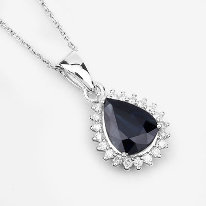 2.09 Carat Genuine Blue Sapphire and White Diamond 14K White Gold Pendant by Bids.com
