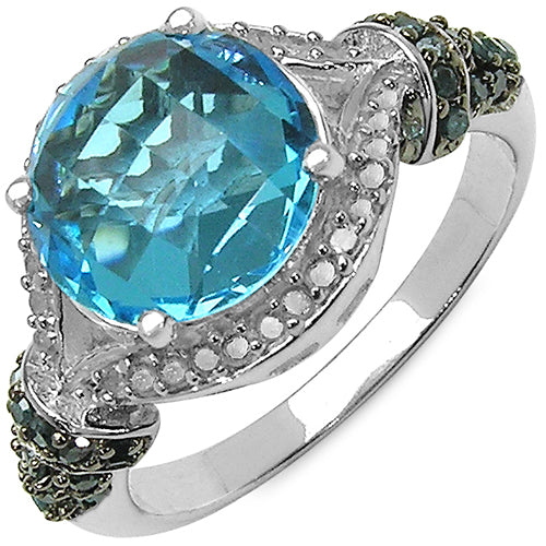 4.96 Carat Genuine Blue Topaz, Blue Diamond &amp; White Diamond .925 Sterling Silver Ring by Bids.com