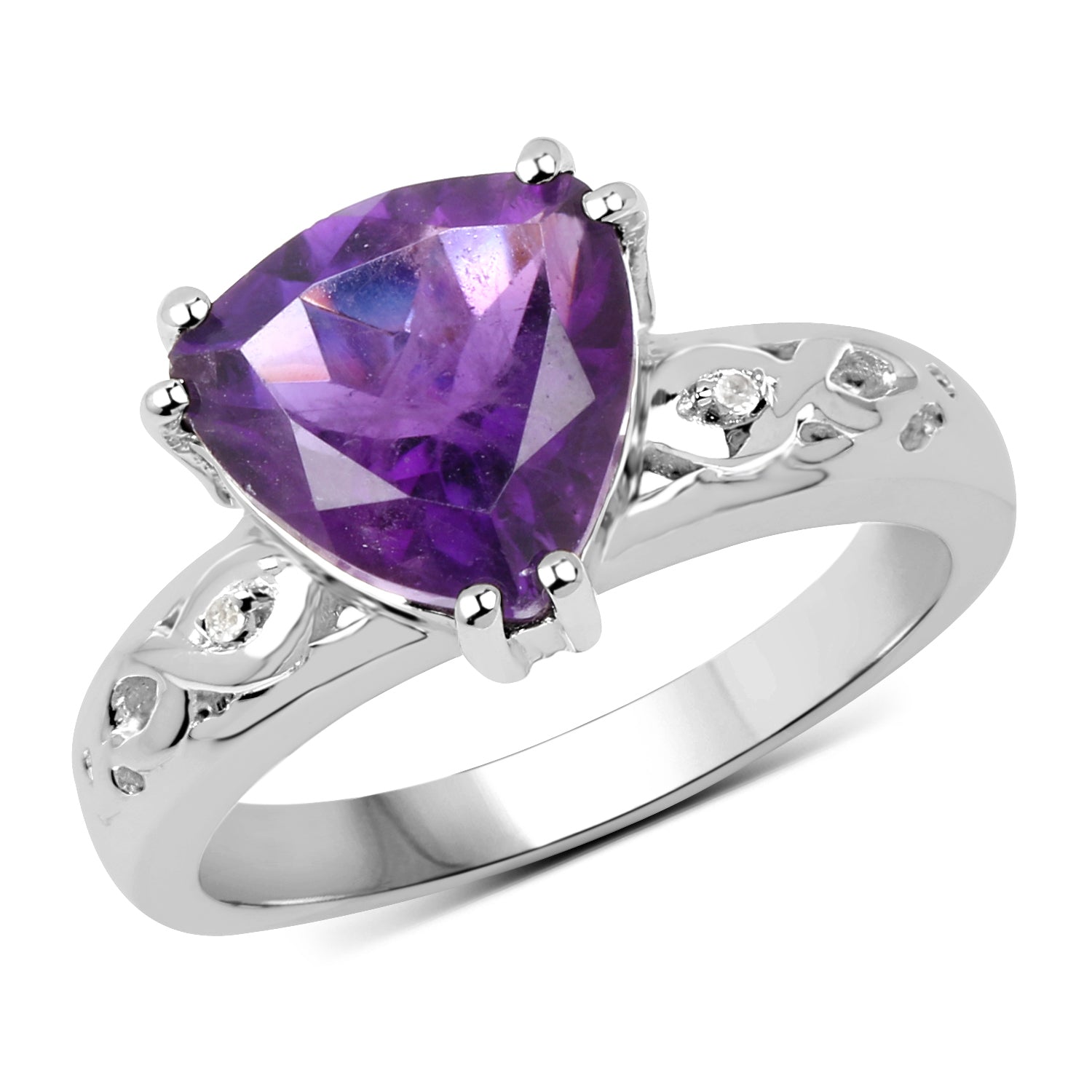 2.71 Carat Genuine Amethyst and White Topaz .925 Sterling Silver Ring by Bids.com