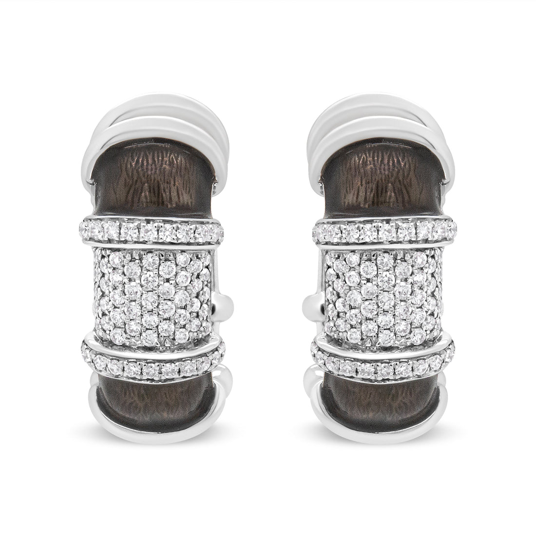 18K White Gold Flash Plated .925 Sterling Silver Clear Graphite Grey Enamel 5/8 Cttw Round Diamonds Huggie Hoop Earrings (F-G Color, VS1-VS2 Clarity) by Bids.com