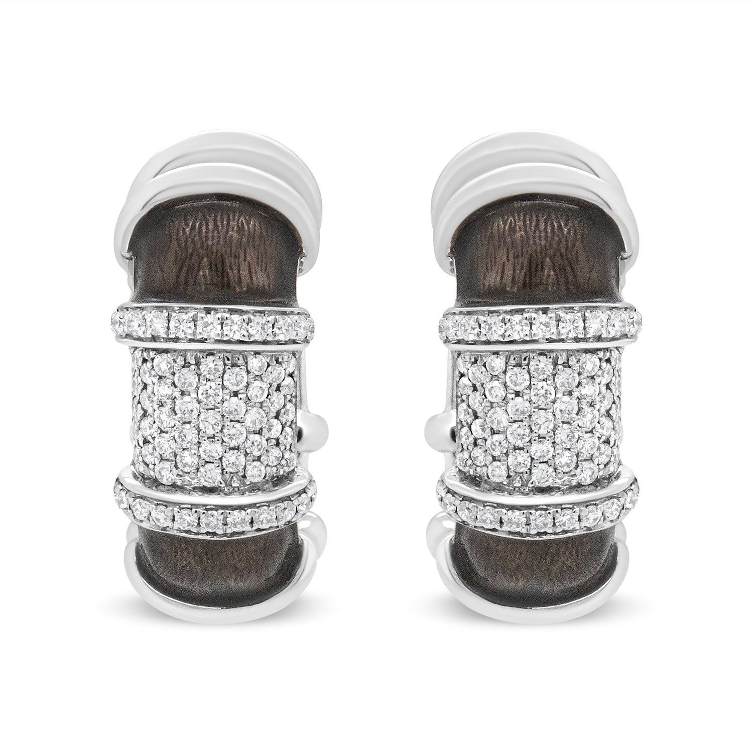 18K White Gold Flash Plated .925 Sterling Silver Clear Graphite Grey Enamel 5/8 Cttw Round Diamonds Huggie Hoop Earrings (F-G Color, VS1-VS2 Clarity) by Bids.com